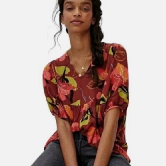 Maeve By Anthropologie Beth Dolman Multi Floral Tunic Blouse Bloomcore S - Picture 1 of 3